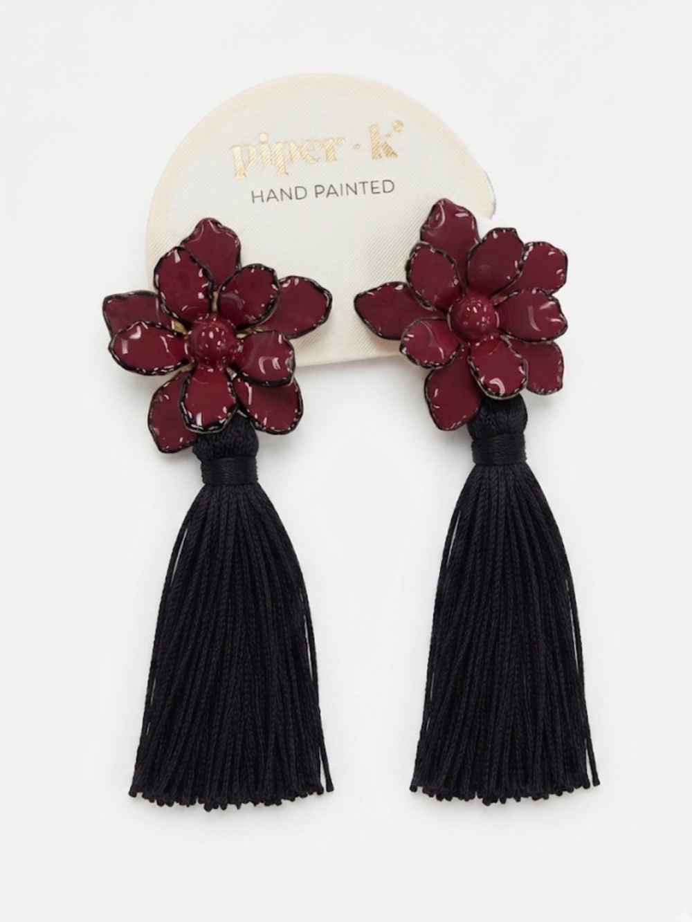 NWT ⚜️🌺⚜️ Piper K Burgundy Floral Earrings with Black Tassels